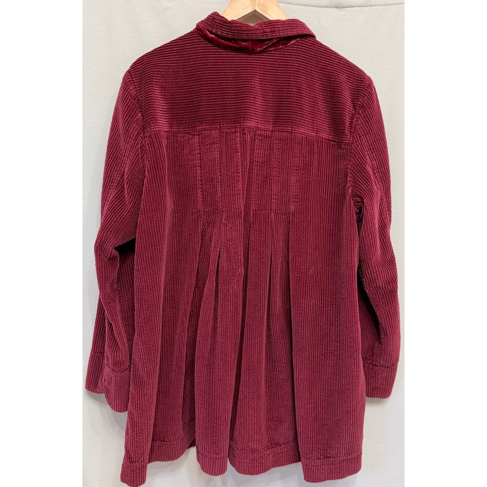 J. Jill Women's Corduroy Jacket Maroon Velvet Trim Button Front Chore Coat XL - Picture 2 of 8